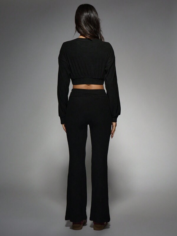 Missguided MISSGUIDED Cropped Long Sleeve Top With Flared Pants Co-Ord