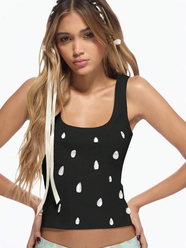 Missguided MISSGUIDED Cropped Polka Dot Crystal Embellished Cami