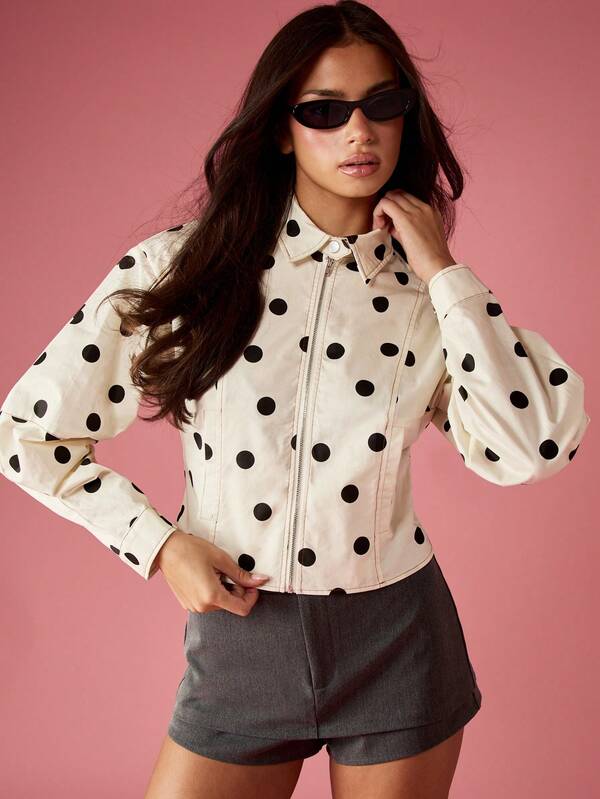 Missguided MISSGUIDED Cropped Polka Dot Jacket With Puff Sleeves