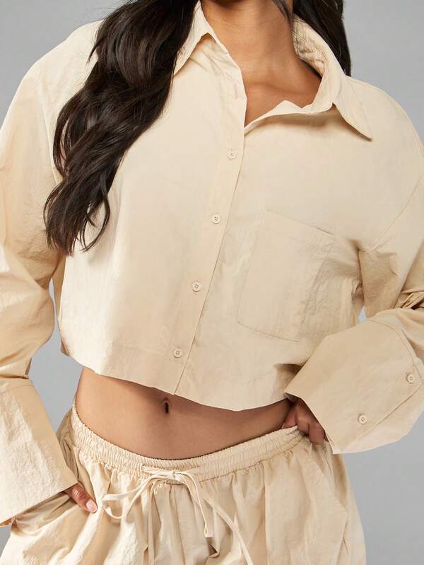 Missguided MISSGUIDED Cropped Shirt With Deep Cuffs And Collar