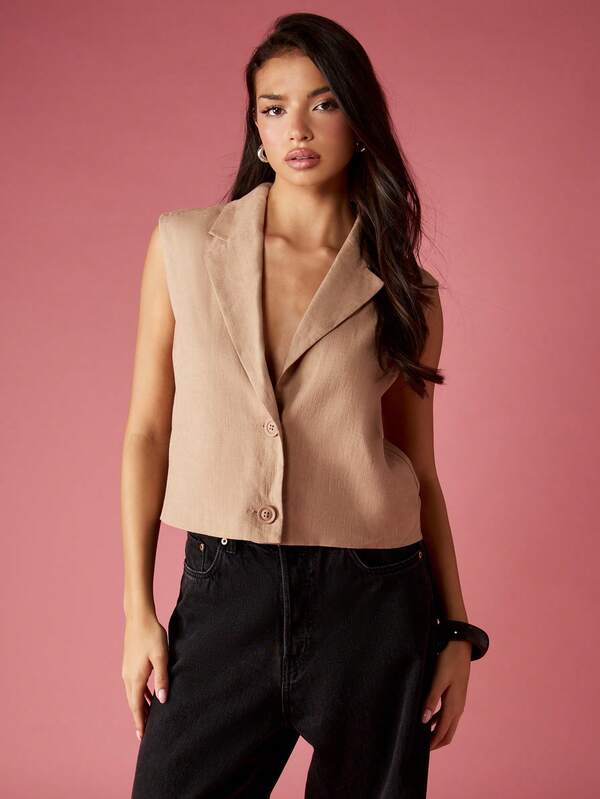 missguided MISSGUIDED Cropped Sleeveless Blazer Vest With Button Closure