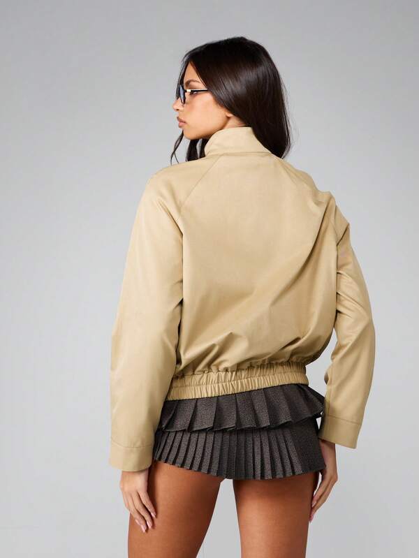 Missguided MISSGUIDED Cropped Stand Collar Jacket With Zip Front