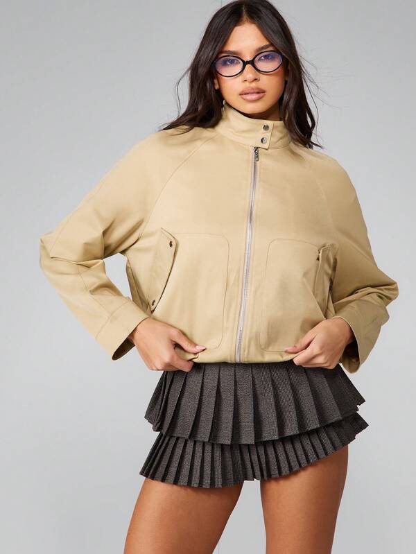 Missguided MISSGUIDED Cropped Stand Collar Jacket With Zip Front