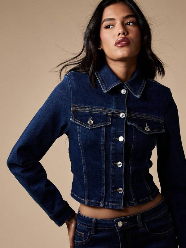 Missguided MISSGUIDED Cropped Stretch Classic Fitted Denim Trucker Jacket