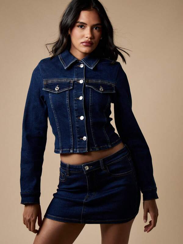 missguided MISSGUIDED Cropped Stretch Classic Fitted Denim Trucker Jacket