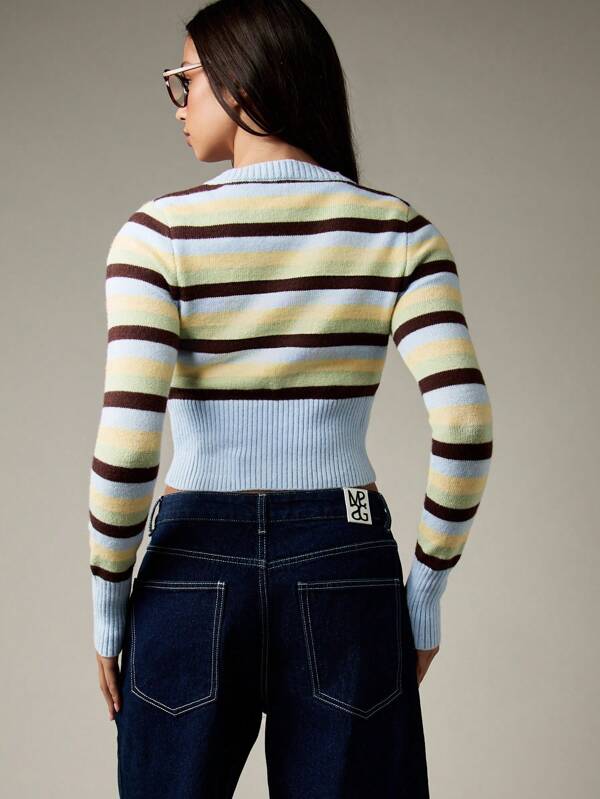Missguided MISSGUIDED Cropped Striped Cardigan With Button Front