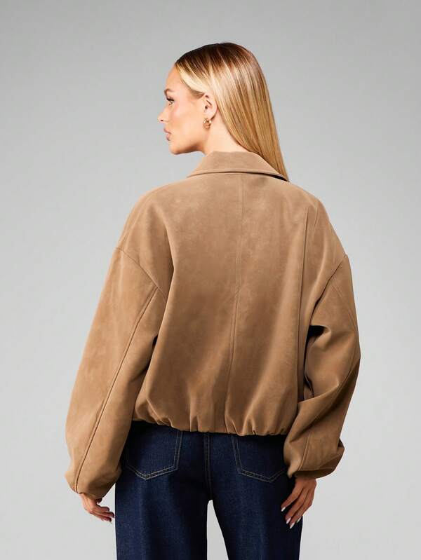 Missguided MISSGUIDED Cropped Suede Bomber Jacket With Collar And Zip