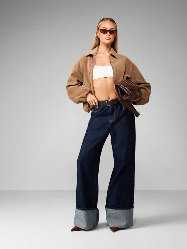 Missguided MISSGUIDED Cropped Suede Bomber Jacket With Collar And Zip