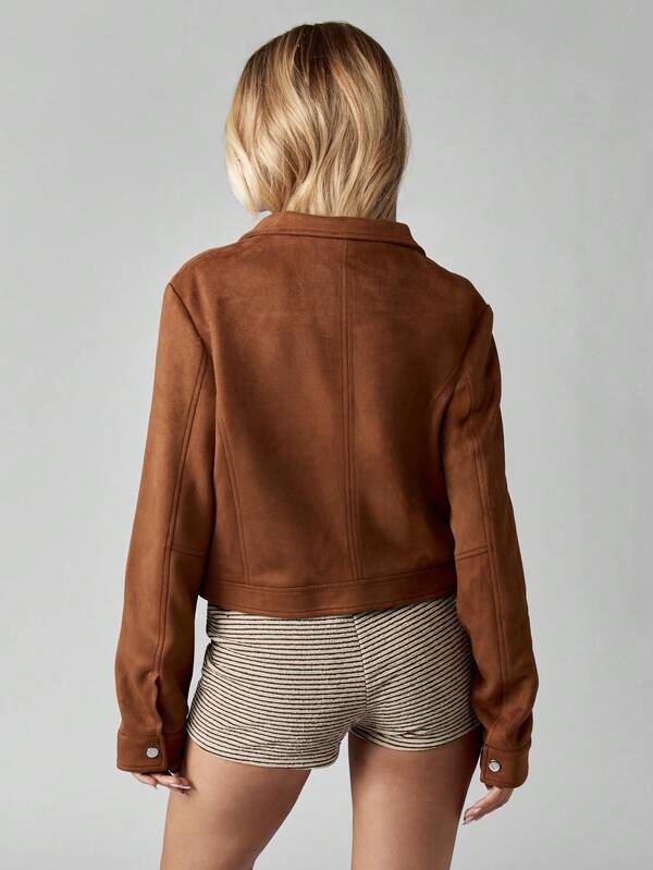 Missguided MISSGUIDED Cropped Suede Bomber Jacket With Stand Collar