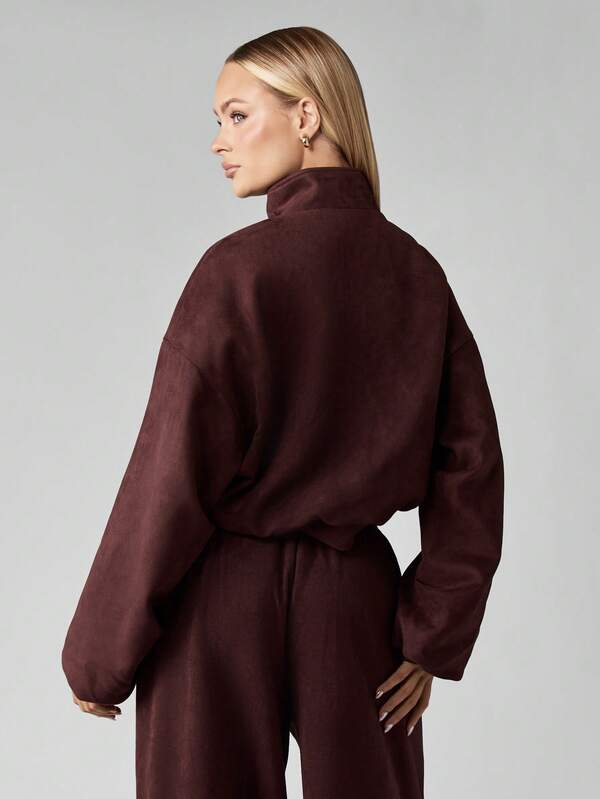 Missguided MISSGUIDED Cropped Suede Jacket With Stand Collar And Zipper