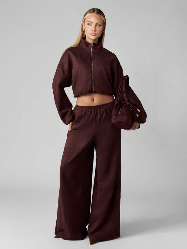 Missguided MISSGUIDED Cropped Suede Jacket With Stand Collar And Zipper