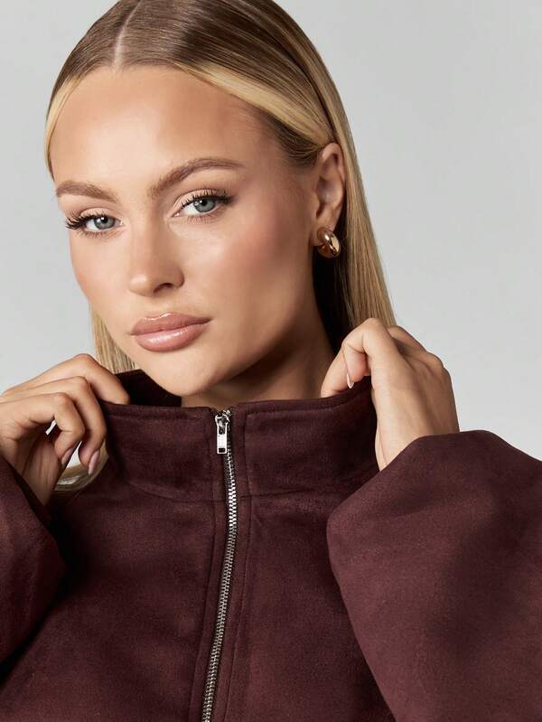 Missguided MISSGUIDED Cropped Suede Jacket With Stand Collar And Zipper