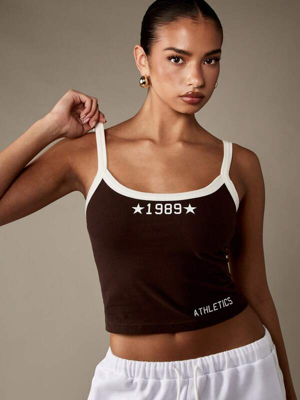 Missguided MISSGUIDED Cropped Tank Top With Varsity Numbers And White Trim