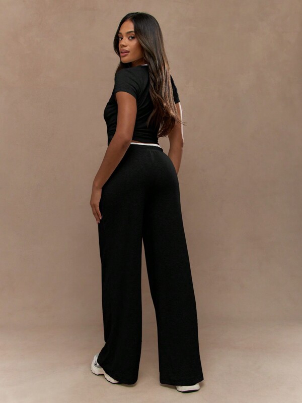 Missguided MISSGUIDED Cropped Top With Wide Leg Athletic Pants Set