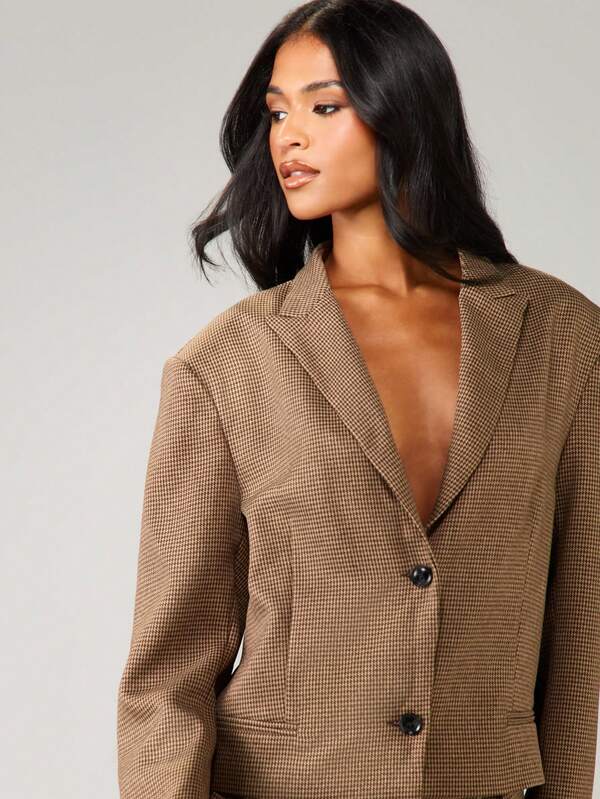 Missguided MISSGUIDED Cropped Tweed Blazer With Houndstooth Pattern