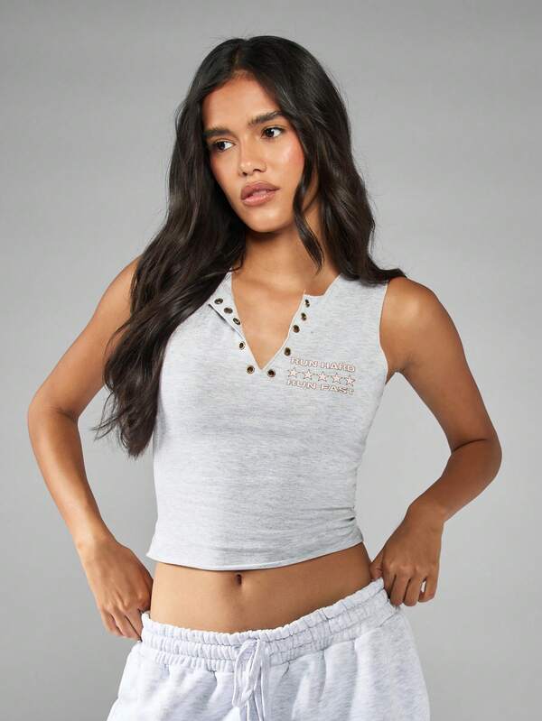 Missguided MISSGUIDED Cropped V Neck Tank Top With Eyelet Details