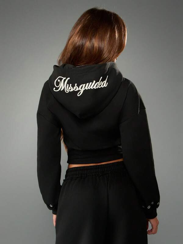 Missguided MISSGUIDED Cropped Zip Hoodie With Eyelet Detail