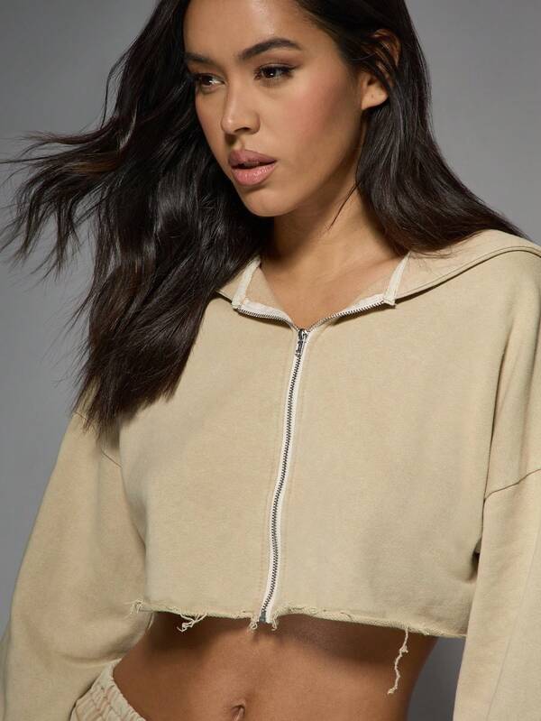 Missguided MISSGUIDED Cropped Zip Hoodie With Wide Leg Joggers Set