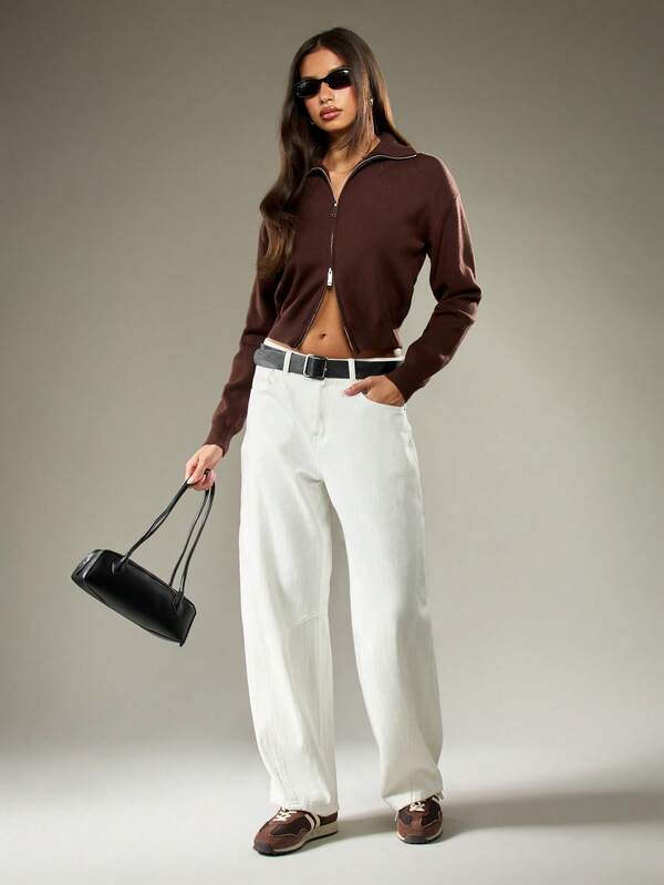 Missguided MISSGUIDED Cropped Zip Through Cardigan With Ribbed Hem
