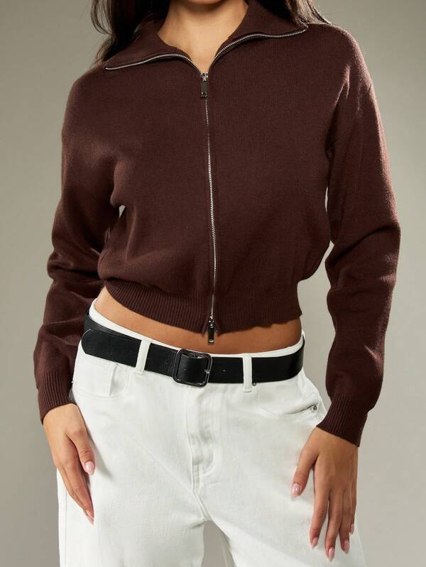 Missguided MISSGUIDED Cropped Zip Through Cardigan With Ribbed Hem