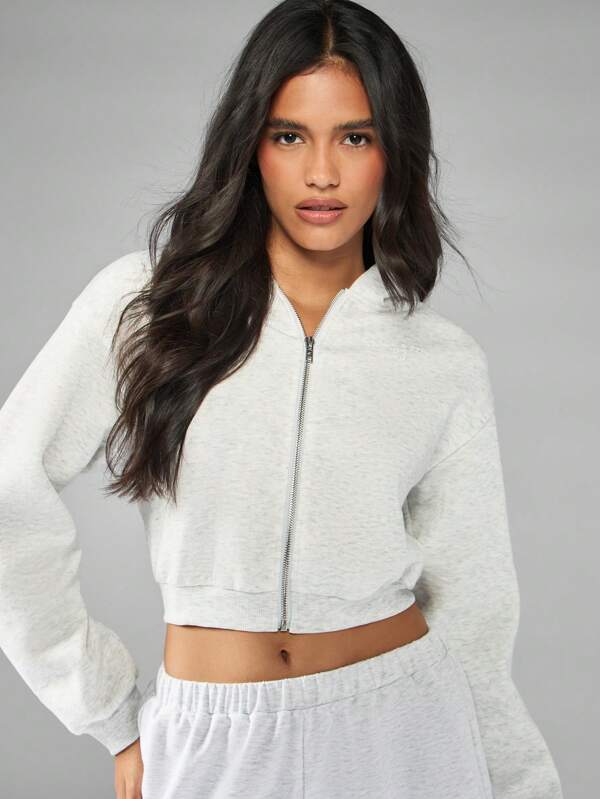 missguided MISSGUIDED Cropped Zip Through Hoodie With Drawstring