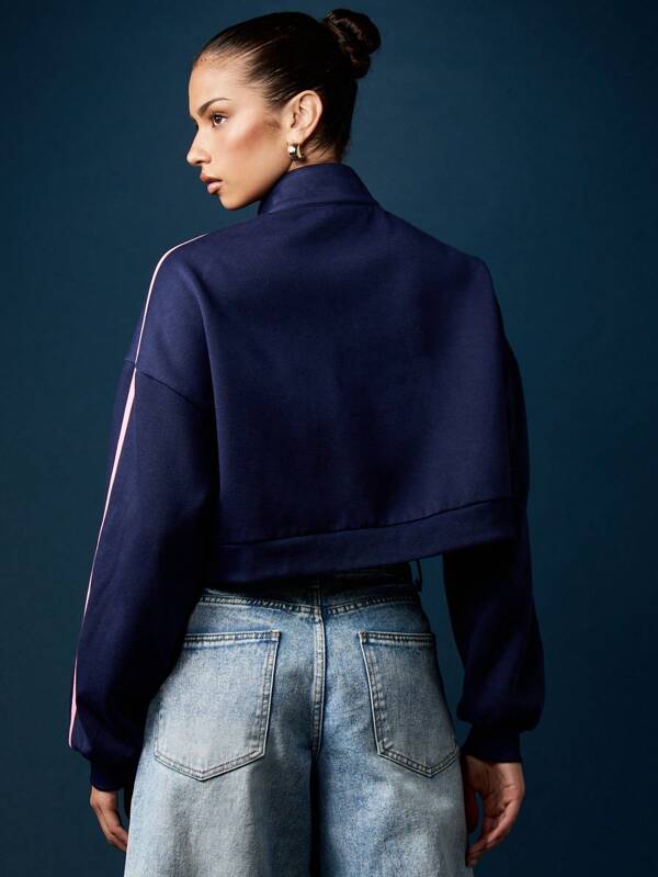 Missguided MISSGUIDED Cropped Zip Through Sweatshirt With Varsity Letters
