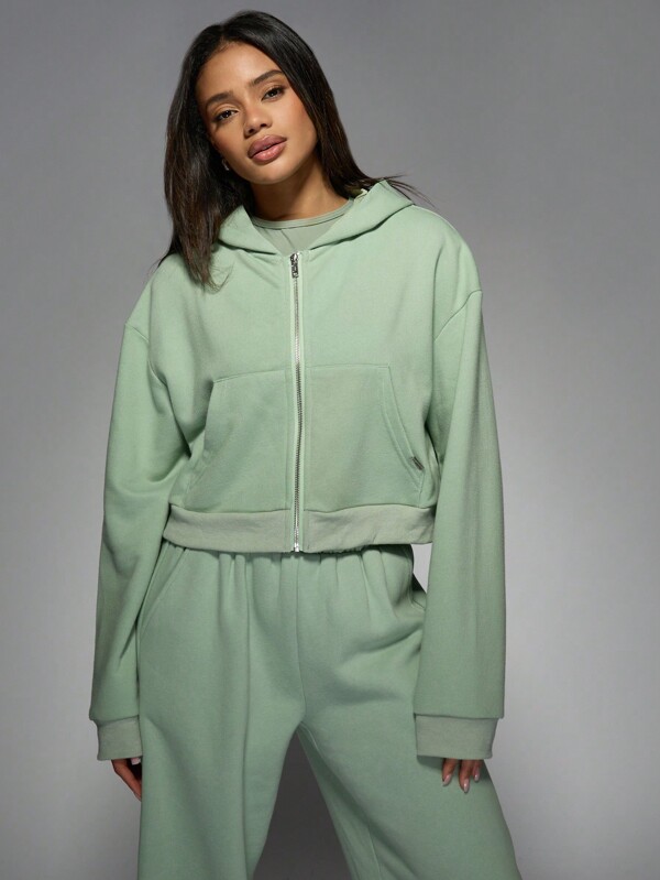 missguided MISSGUIDED Cropped Zip Up Athleisure Hoodie Sweatshirt