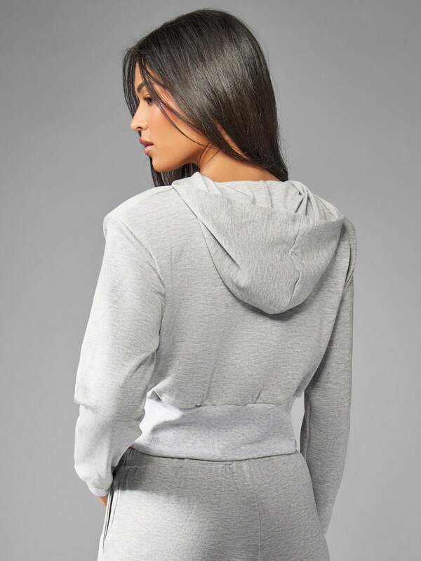 Missguided MISSGUIDED Cropped Zip-Up Athleisure Hoodie With Shoulder Pads