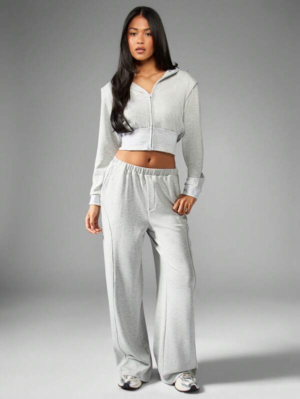 Missguided MISSGUIDED Cropped Zip-Up Athleisure Hoodie With Shoulder Pads