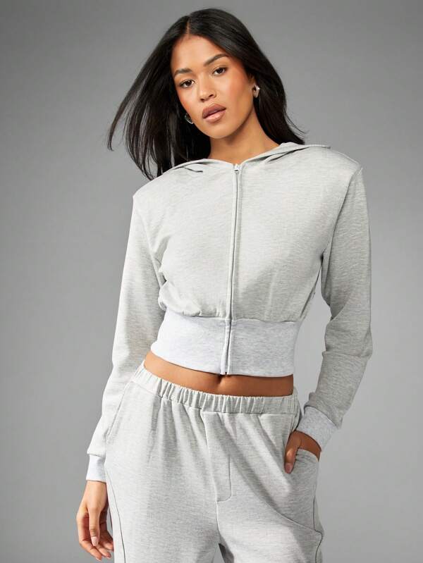 missguided MISSGUIDED Cropped Zip-Up Athleisure Hoodie With Shoulder Pads