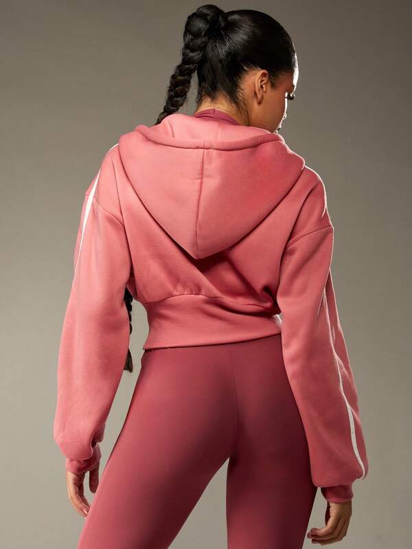 Missguided MISSGUIDED Cropped Zip Up Hoodie With Drawstring And White Stripe