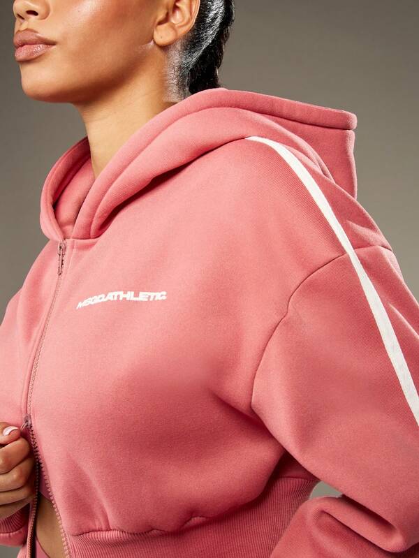 Missguided MISSGUIDED Cropped Zip Up Hoodie With Drawstring And White Stripe