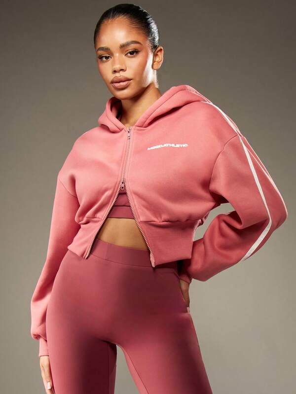 Missguided MISSGUIDED Cropped Zip Up Hoodie With Drawstring And White Stripe