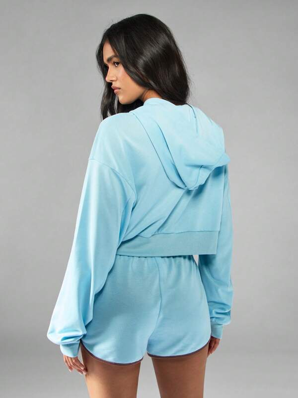 Missguided MISSGUIDED Cropped Zip Up Hoodie With Logo Print