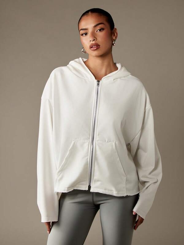 missguided MISSGUIDED Cropped Zip Up Hoodie With Raw Hem Design