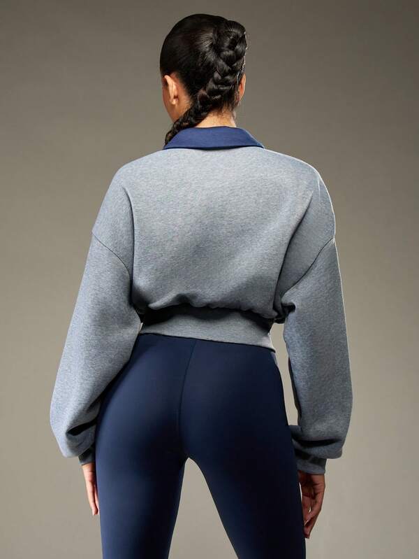 Missguided MISSGUIDED Cropped Zip Up Sweatshirt With Ribbed Collar And Waistband