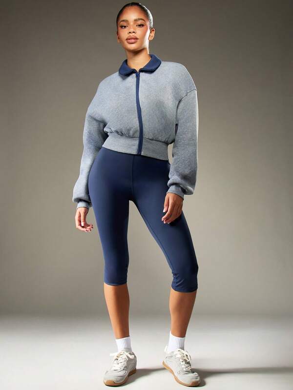 Missguided MISSGUIDED Cropped Zip Up Sweatshirt With Ribbed Collar And Waistband