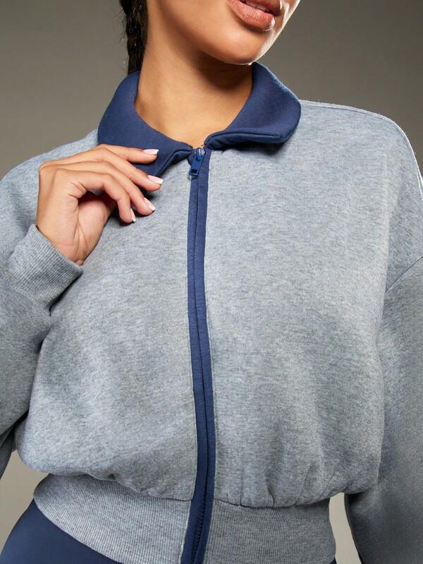 Missguided MISSGUIDED Cropped Zip Up Sweatshirt With Ribbed Collar And Waistband