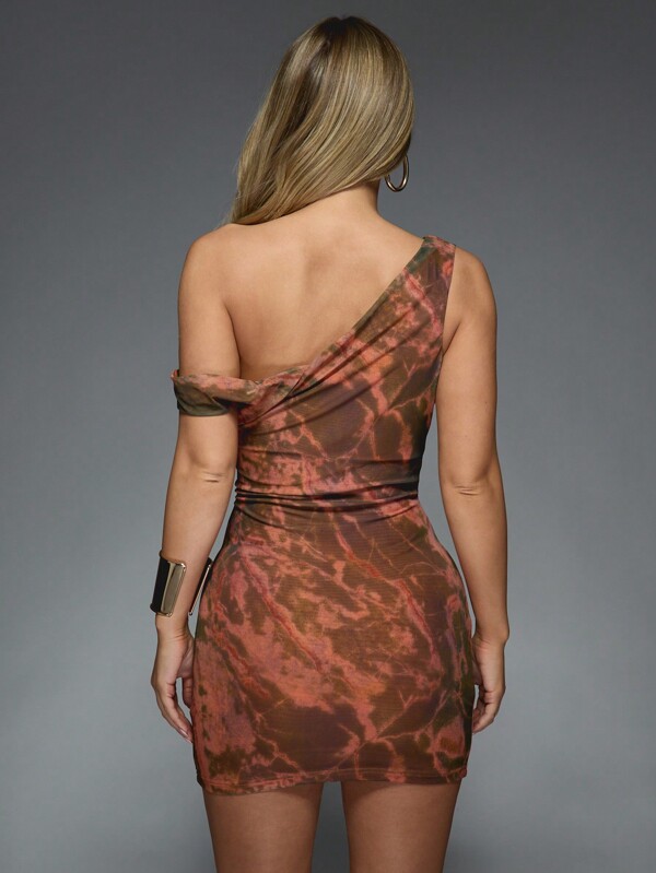 Missguided MISSGUIDED Cross Front Marble Pattern Mini Dress With Ruched Design
