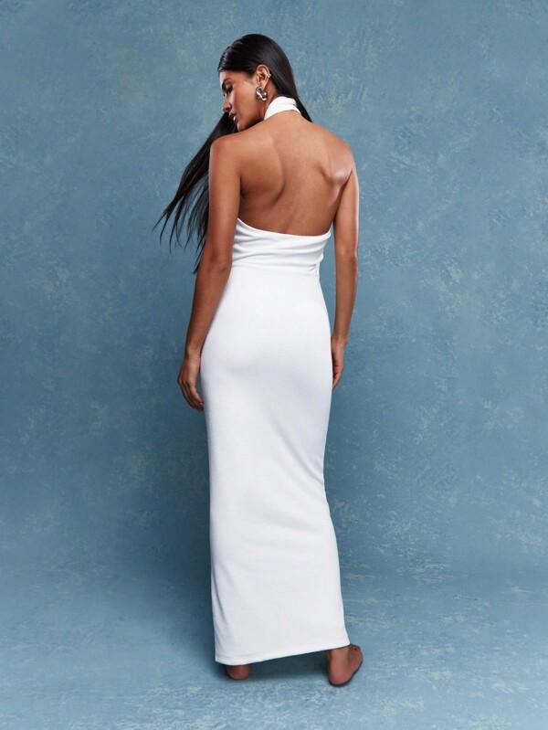 Missguided MISSGUIDED Cross Halter Neck Cut Out Maxi Dress