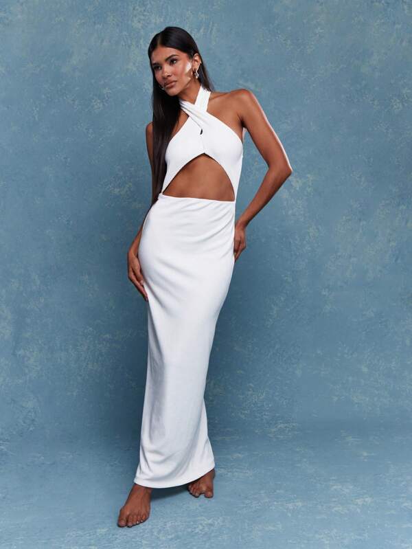 missguided MISSGUIDED Cross Halter Neck Cut Out Maxi Dress