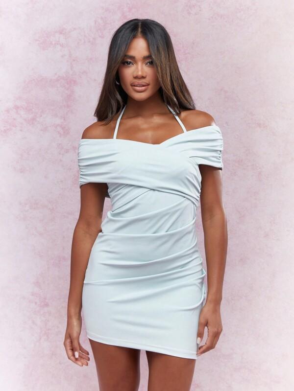 missguided MISSGUIDED Cross Over Bardot Ruched Mini Dress
