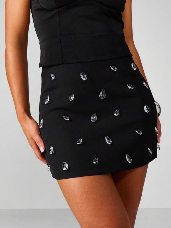 missguided MISSGUIDED Crystal Embellished Mini Skirt