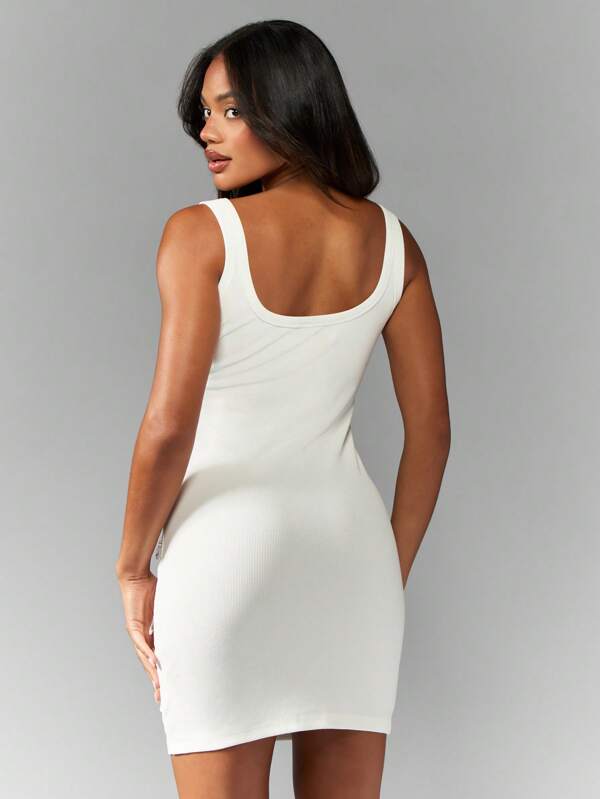 Missguided MISSGUIDED Crystal-Embellished Ribbed Mini Bodycon Sleeveless Dress