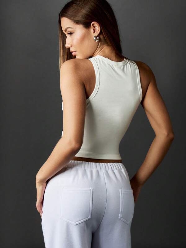 Missguided MISSGUIDED Crystal Embellished Tank Top With Racer Back Design