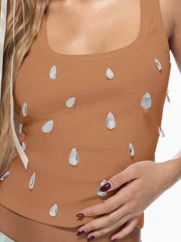 Missguided MISSGUIDED Crystal Rhinestone Embellished Tank Top Cami