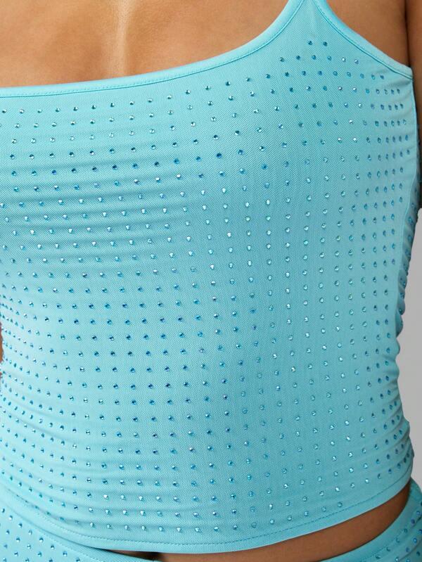 Missguided MISSGUIDED Crystal Studded Mesh Crop Tank Top