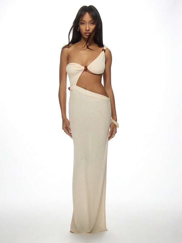 missguided MISSGUIDED Cut Out Asymmetrical Side Opening Twisted Beaded Maxi Dress