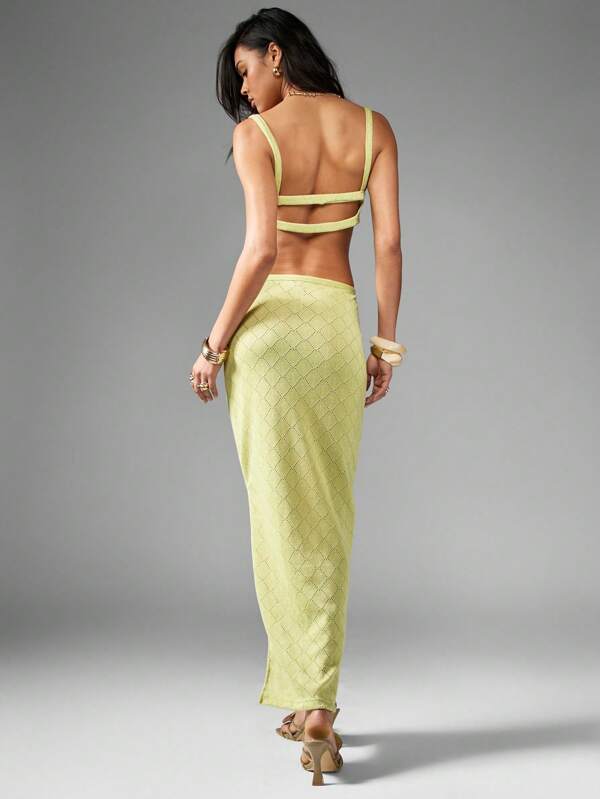 Missguided MISSGUIDED Cut Out Crochet Knit Sleeveless Maxi Dress