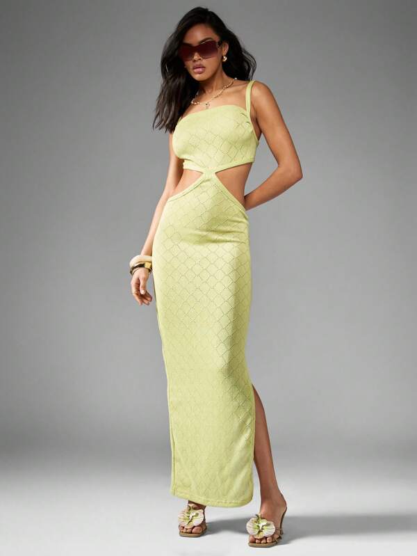 missguided MISSGUIDED Cut Out Crochet Knit Sleeveless Maxi Dress